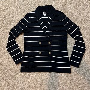Anne Klein Black & White Striped Double Breasted Knit Blazer Sweater Size L